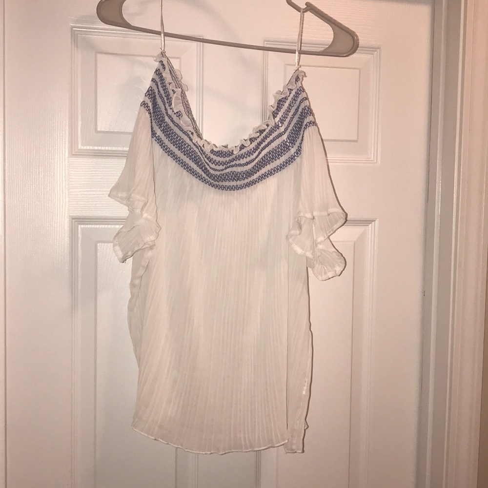 It Girl off the Shoulder Blue/White Elegant Top